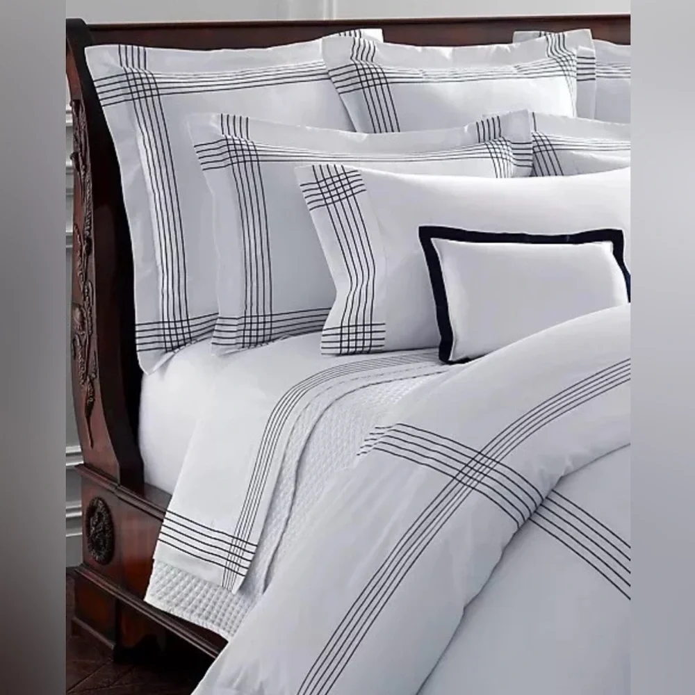 $430 RALPH LAUREN HOME KING FLAT SHEET & PILLOWCASES 624TC HANDKERCHIEF GRAPHITE
